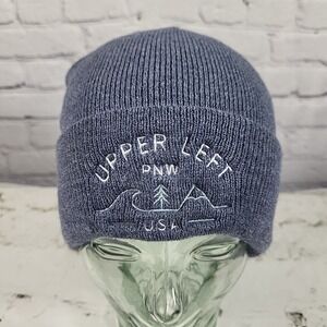 Upper Left PNW Pacific Northwest Oregon Blue Knit Beanie Hat Cap